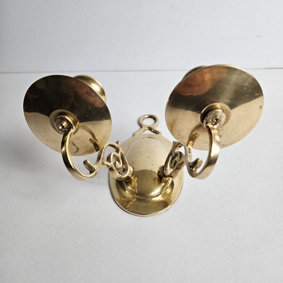 Vtg Solid Brass Candle Holder Double Ornate Scrolled Wall Sconce 6.25”t x 6.5"w - Picture 2 of 16